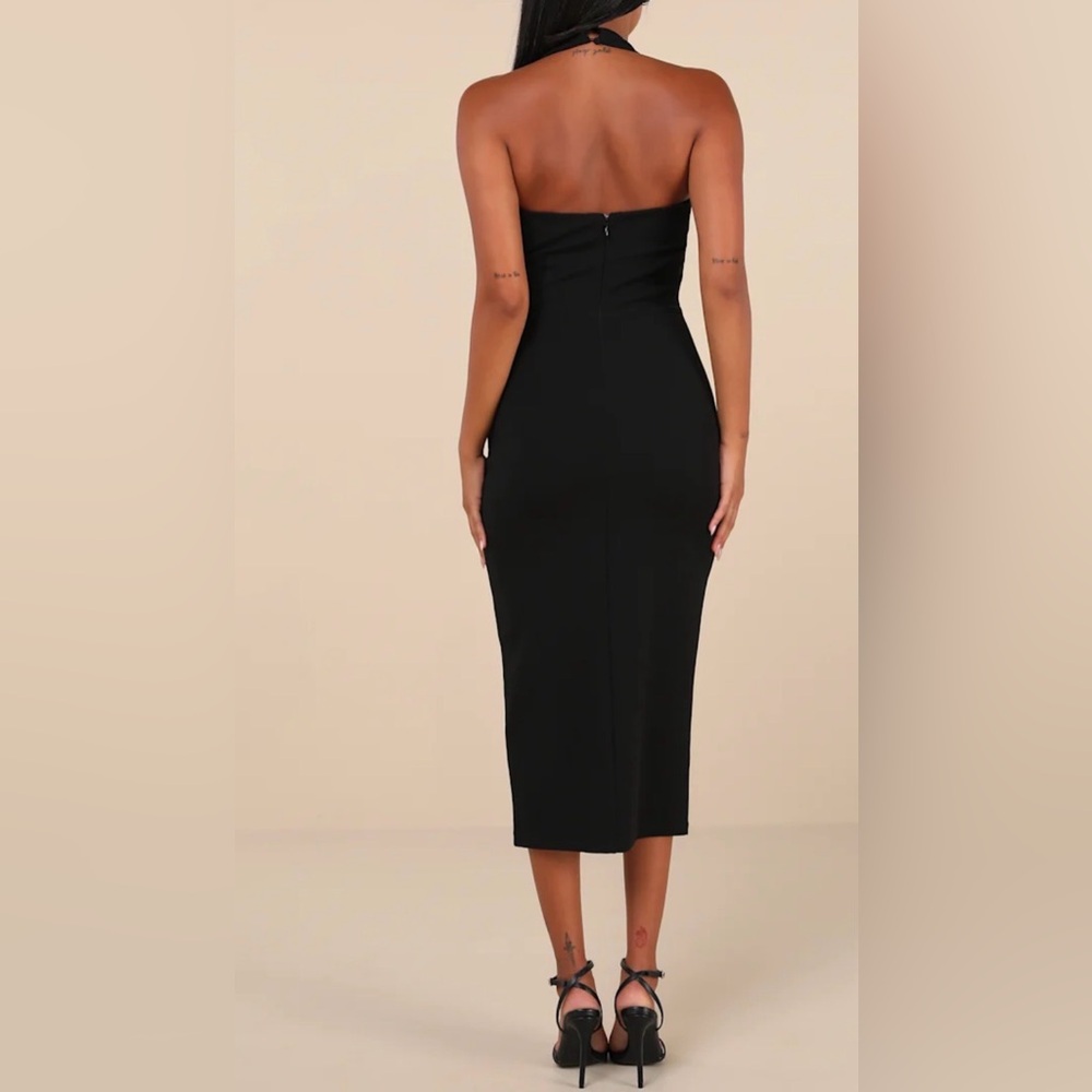 Lulu’s Prominent Charm Black Halter Bodycon Tulip Midi Dress, Size XS - Picture 2 of 2